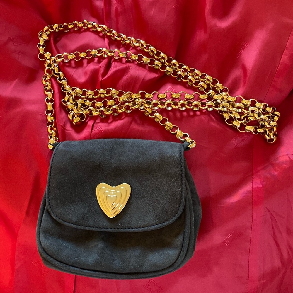 Escada Dark Gray Suede Heavy Gold Chain Bag Made in Italy 🇮🇹